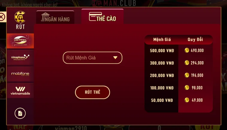 Quy Đổi Thưởng Thành Thẻ Cào Viễn Thông Với Mệnh Giá Từ 50k Đến 500k